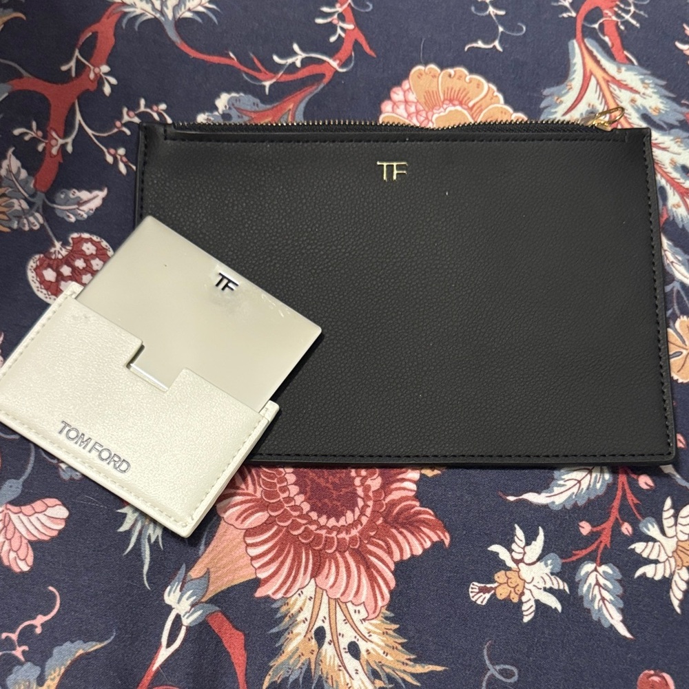 Tom Ford Black Pouch and Silver Accessories/Mirror Set